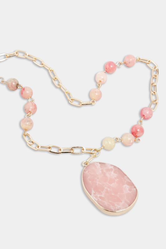 Gold & Pink Crystal Pendant Beaded Long Necklace | Yours Clothing 3