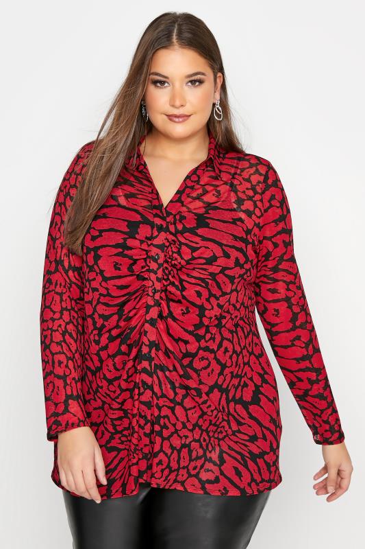 Plus Size YOURS LONDON Red Animal Print Ruched Front Blouse | Yours Clothing 1