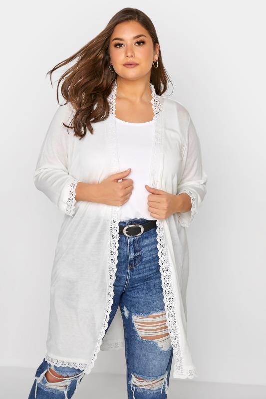  Grande Taille YOURS Curve White Lace Trim Cardigan