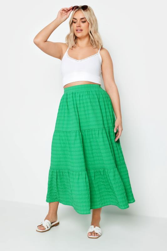  Tallas Grandes YOURS Curve Green Tiered Check Midi Skirt