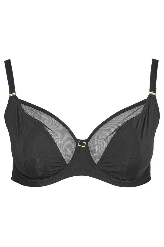 Plus Size Black Mesh Detail Non-Padded Underwired Balcony Bra | Yours Clothing 4