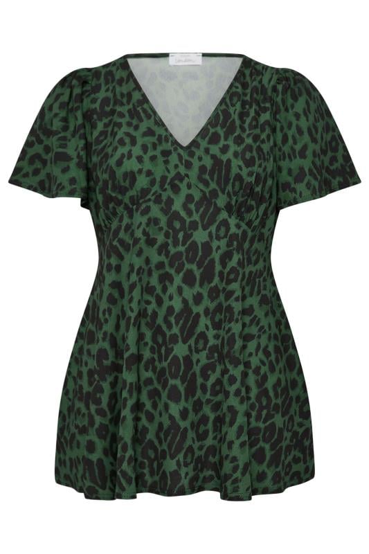 YOURS LONDON Plus Size Green Leopard Print Angel Sleeve Blouse | Yours Clothing 5