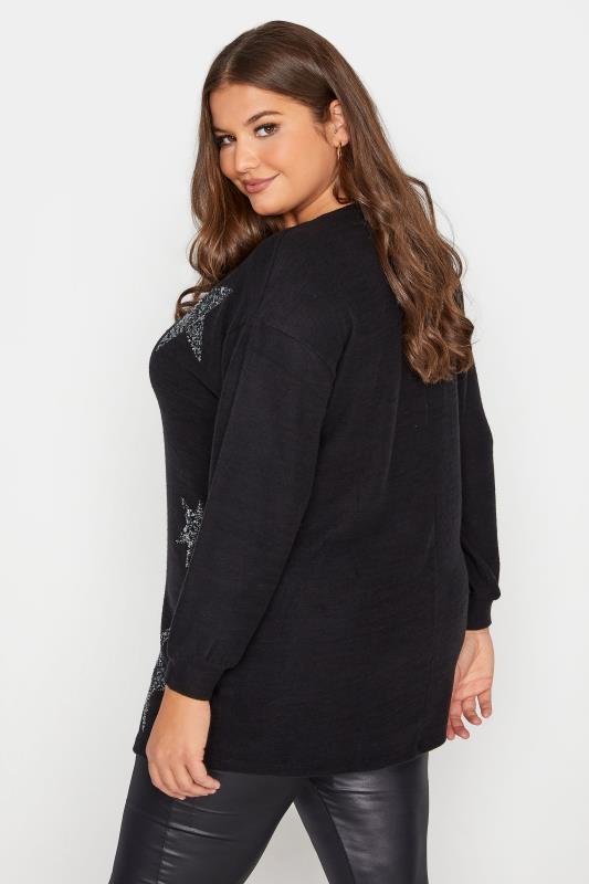 Plus Size Black Sequin Star Soft Touch Jumper | Yours Clothing 3