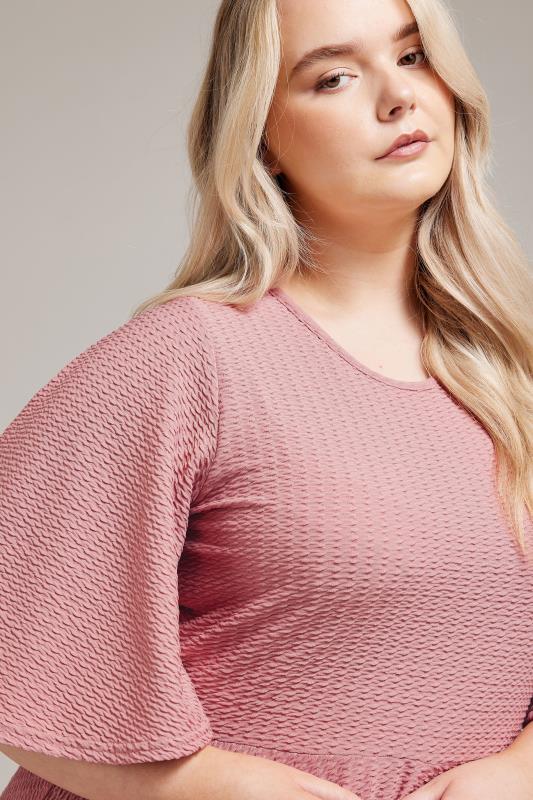 YOURS LONDON Plus Size Pink Angel Sleeve Jacquard Top | Yours Clothing 4