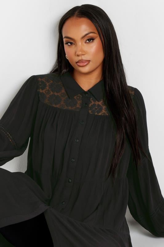 YOURS Plus Size Black Tiered Lace Shirt | Yours Clothing  4