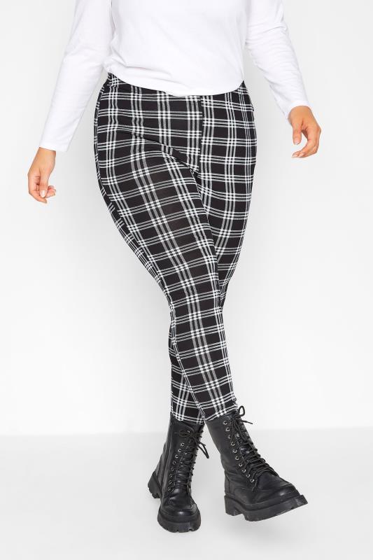 Plus Size Black Check Print Leggings | Yours Clothing 1