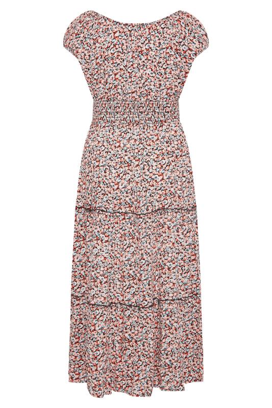 Plus Size White & Orange Ditsy Print Bardot Maxi Dress | Yours Clothing 7