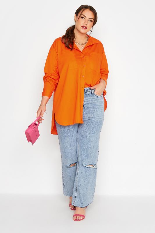 LIMITED COLLECTION Plus Size Bright Orange Oversized Boyfriend Shirt | Yours Clothing 3