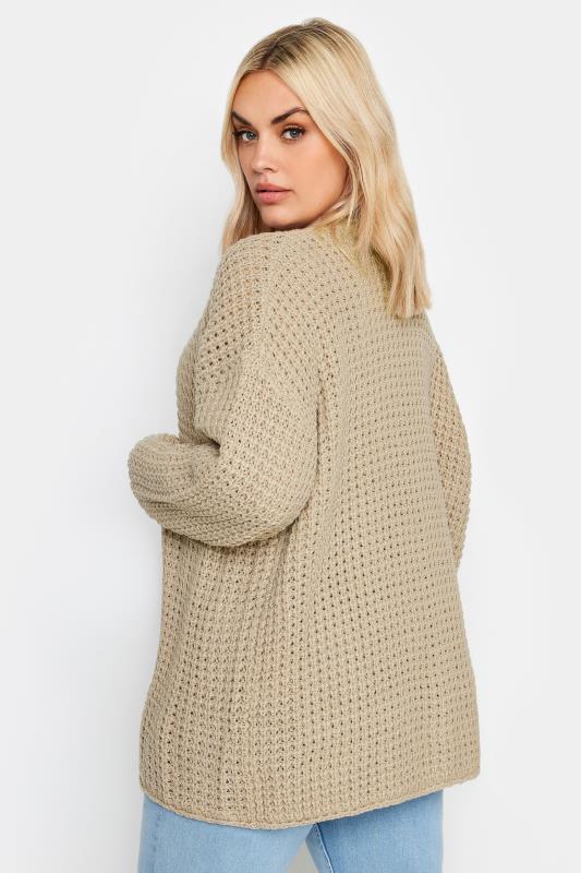YOURS Plus Size Beige Brown Waffle Knit Cardigan | Yours Clothing 3