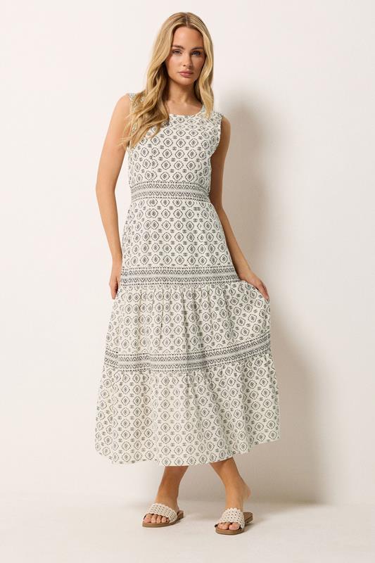M&Co White Aztec Tiered Linen Maxi Dress | M&Co 1