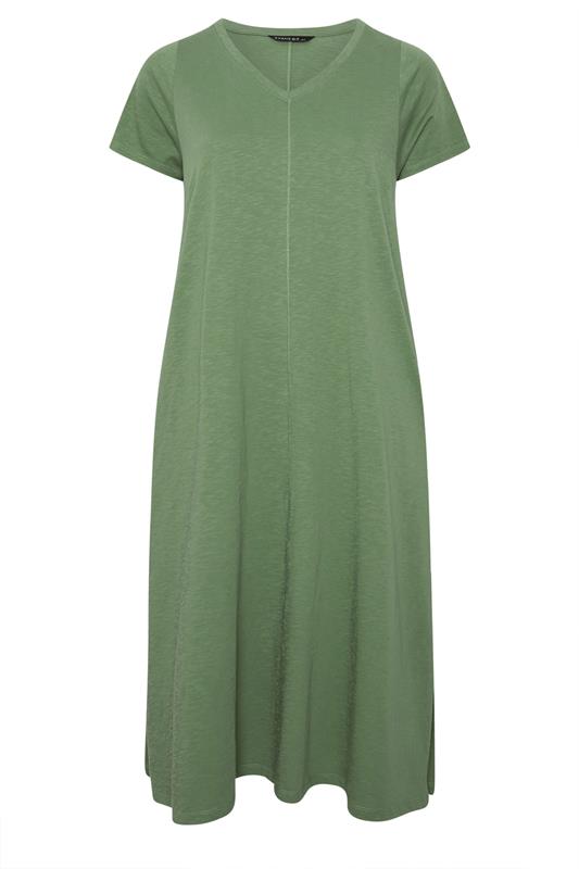 EVANS Plus Size 2 Pack Black & Khaki Green Cotton Dresses | Evans 9