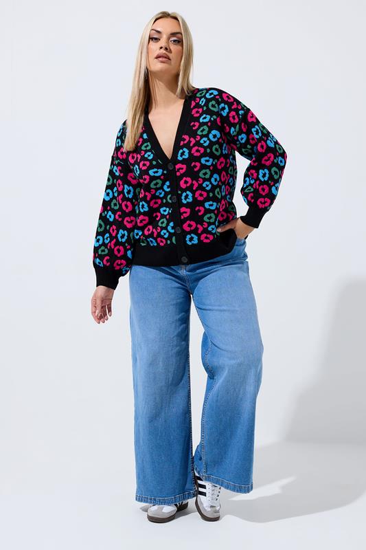 LIMITED COLLECTION Plus Size Black Leopard Print Balloon Sleeve Cardigan | Yours Clothing 1