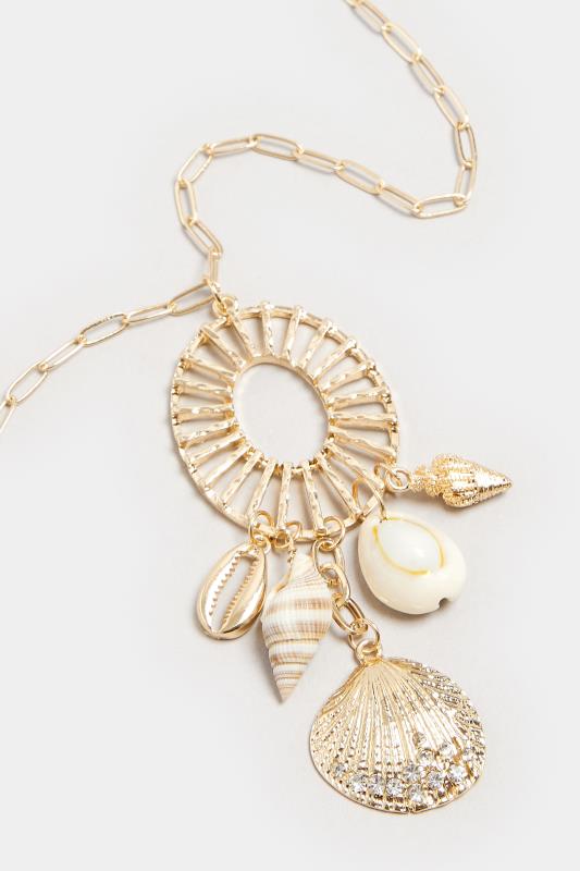 Gold Tone Shell Pendant Long Necklace | Yours Clothing 3