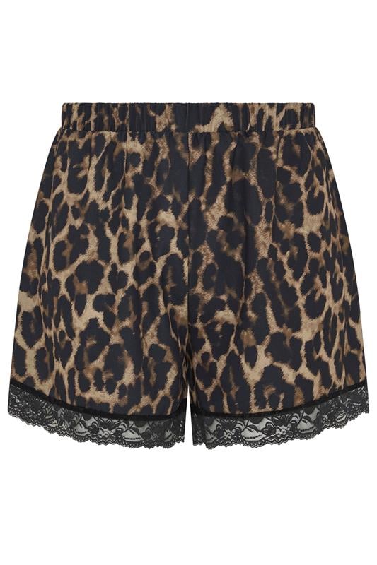 LIMITED COLLECTION Plus Size Brown Leopard Print Lace Hem Shorts | Yours Clothing 5