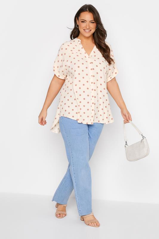 Plus Size Natural Brown Polka Dot Grown On Sleeve Shirt | Yours Clothing 2