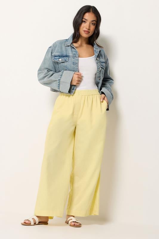  PixieGirl Petite gele linnen broek met knopen en wijde pijpen