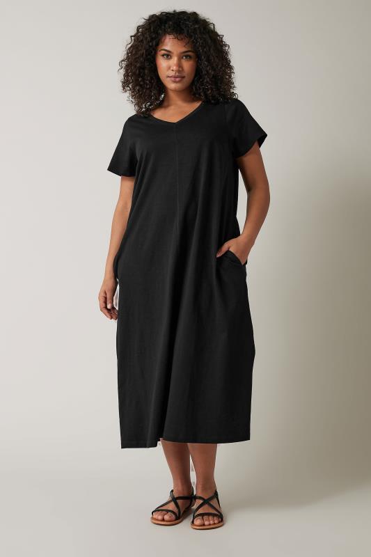 Plus Size  Curve Black Cotton Midi Dress