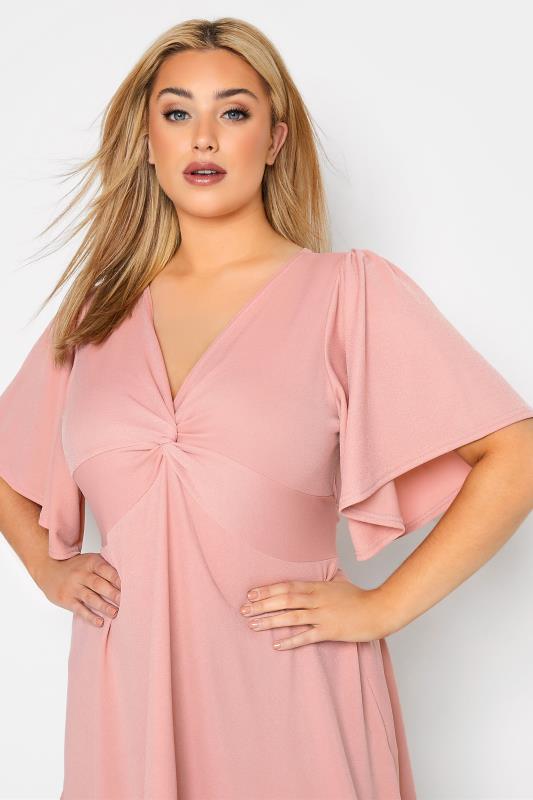 YOURS LONDON Curve Pink Knot Front Angel Sleeve Top_D.jpg