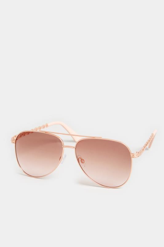 Rose Gold Chain Aviator Sunglasses | Yours Clothing 2