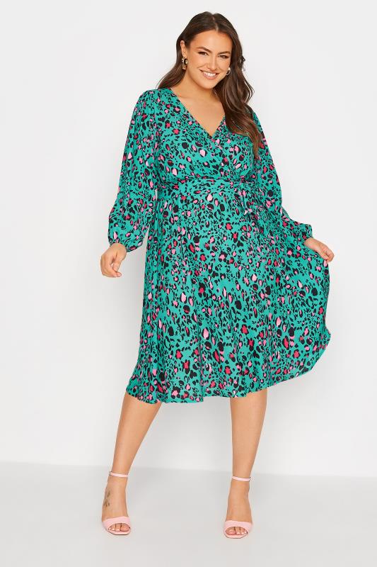 YOURS LONDON Plus Size Green Animal Print Wrap Dress |Yours Clothing 2