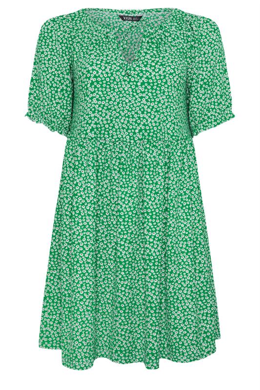 YOURS Plus Size Green Ditsy Floral Print Textured Smock Dress | Yours Clothing 5