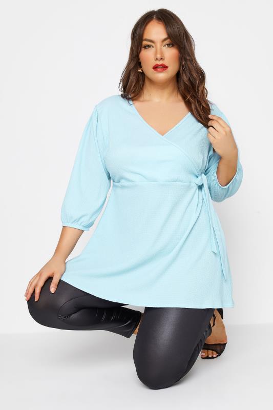 Plus Size  LIMITED COLLECTION Curve Light Blue Crinkle Wrap Top
