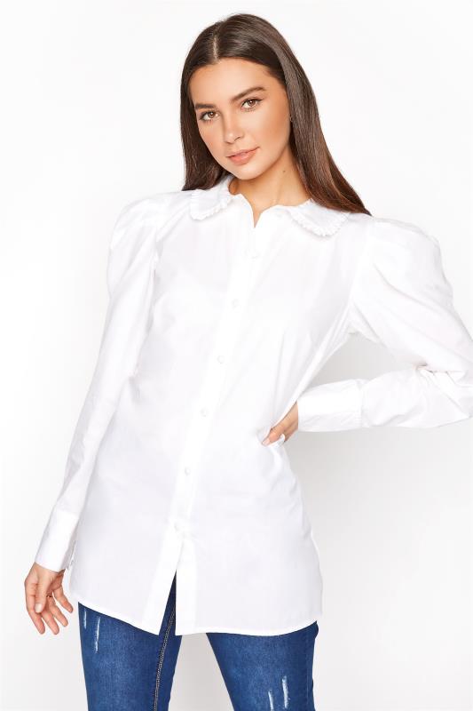 LTS White Cotton Ruffle Collar Shirt 2