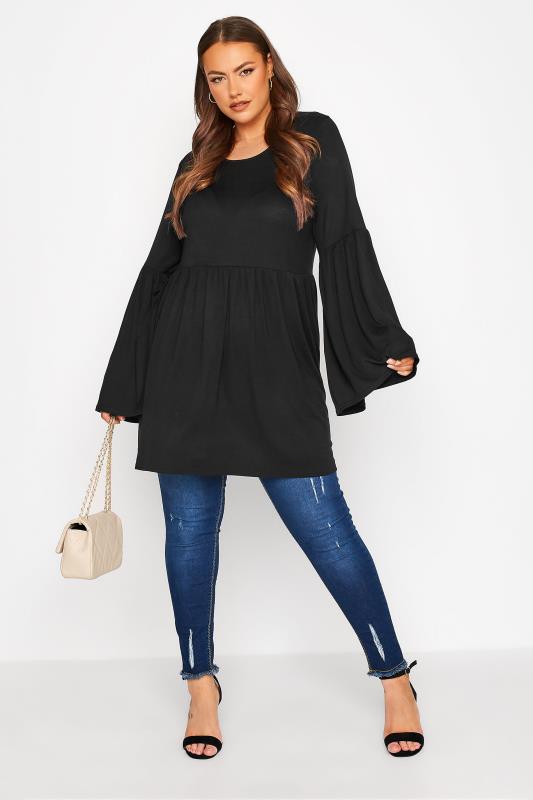 LIMITED COLLECTION Plus Size Black Long Sleeve Smock Top | Yours Clothing  2