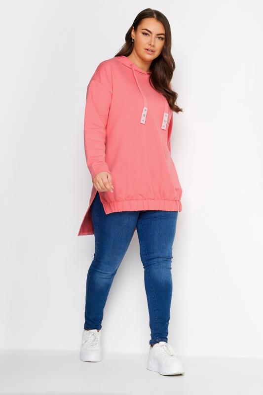YOURS Plus Size Bright Pink Embellished Tie Hoodie | Yours Clothing 2