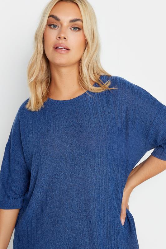 YOURS Plus Size Blue Textured Oversized Top | Yours Clothing 4