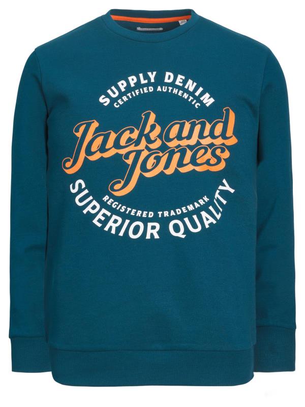 JACK & JONES Big & Tall Blue Logo Print Sweatshirt | BadRhino 2