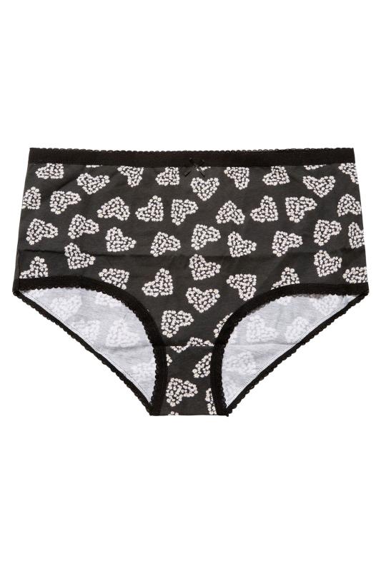 Plus Size 5 PACK Black & Pink Daisy Heart Print High Waisted Full Briefs | Yours Clothing  5