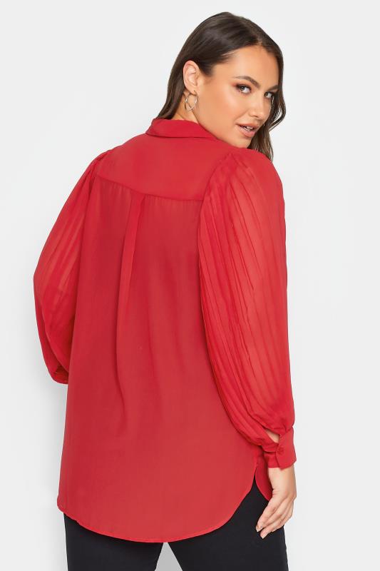 YOURS LONDON Plus Size Red Pleat Sleeve Shirt | Yours Clothing 3