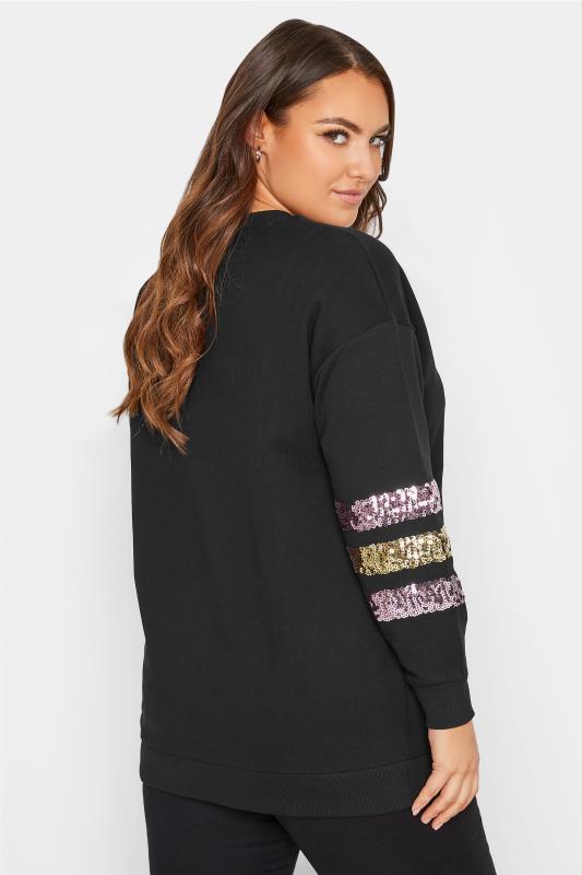 Plus Size Curve Black Sequin Sleeve Sweatshirt | Yours Clothing  3