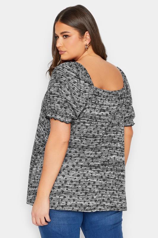 YOURS Plus Size Charcoal Grey Marl Ditsy Floral Top | Yours Clothing 3