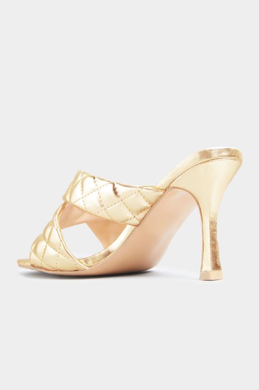 LIMITED COLLECTION Gold Cross Quilted Stiletto Mules In Extra Wide EEE Fit 5