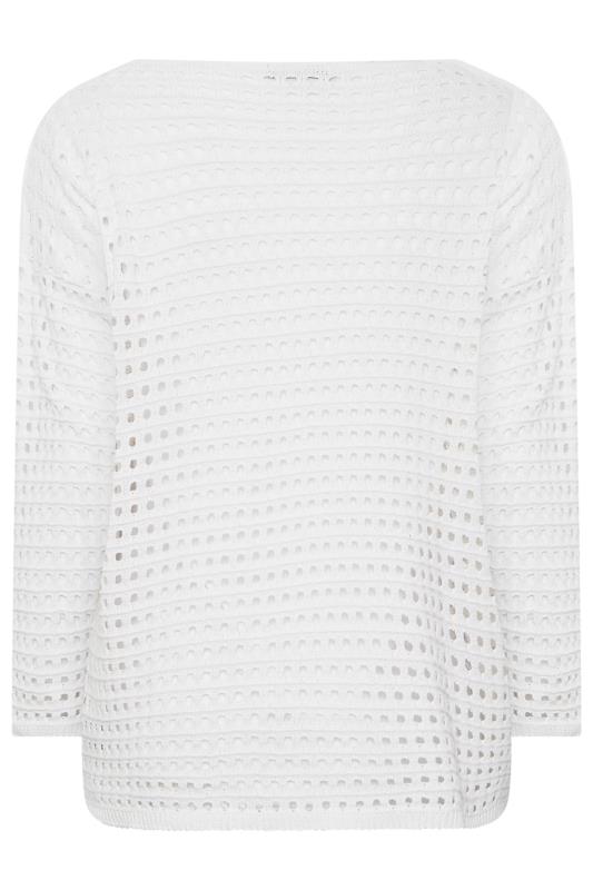 YOURS Plus Size Curve White Crochet Tunic Jumper | Yours Clothing  7