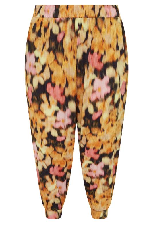 YOURS Plus Size Orange Floral Print Textured Cropped Harem Trousers | Yours Clothing 5