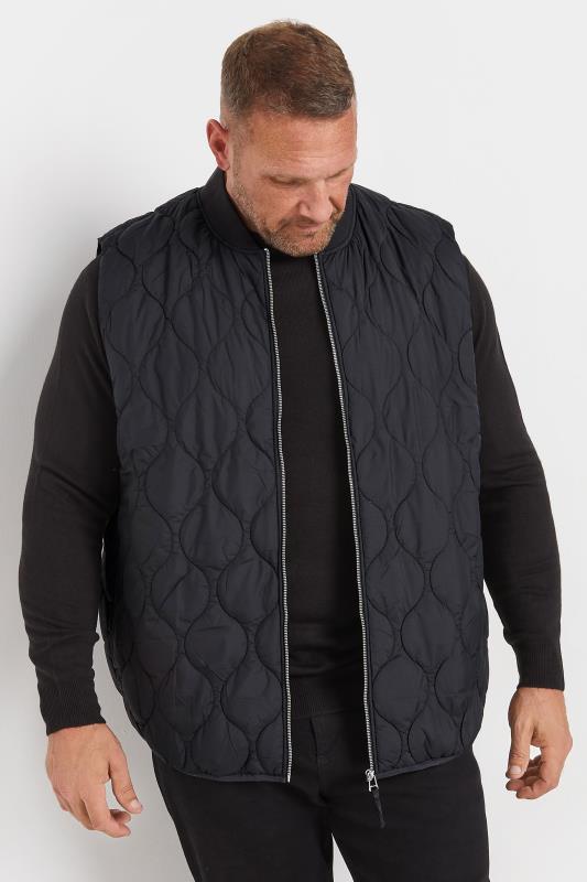 JACK & JONES Big & Tall Black Waterproof Quilted Gilet | BadRhino 2