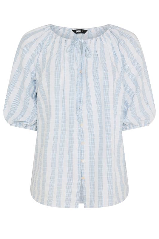 YOURS Plus Size Blue Stripe Tie Neck Top | Yours Clothing 5