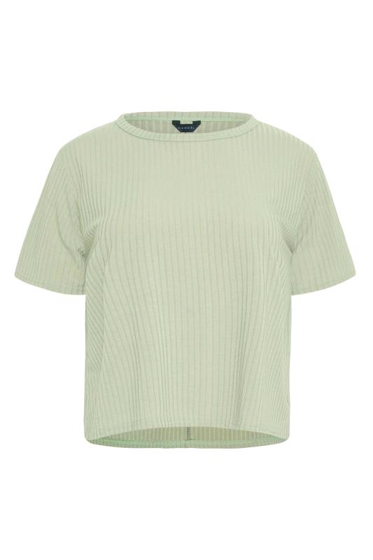 Petite Sage Green Ribbed Boxy T-Shirt | PixieGirl 5