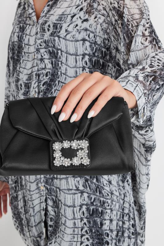 Black Satin Buckle Detail Clutch Bag | Yours Clothing 3