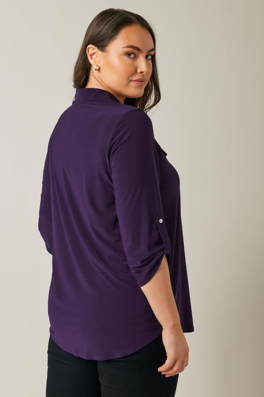 EVANS Plus Size Purple Tab Sleeve Blouse | Evans  3