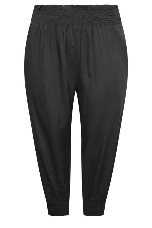YOURS Curve Black Shirred Waist Cropped Harem Trousers | Yours Clothing