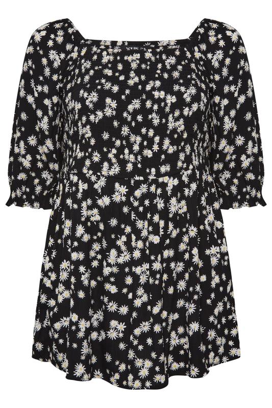 YOURS Plus Size Black Floral Crinkle Shirred Tunic Top | Yours Clothing 6
