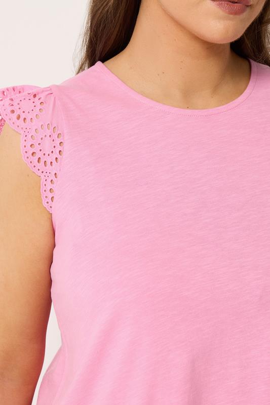 YOURS Plus Size Pink Broderie Frill Vest Top | Yours Clothing 4