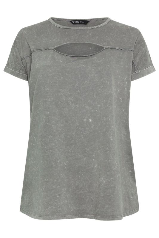 YOURS Plus Size Charcoal Grey Acid Wash Cut Out T-Shirt | Yours Clothing 5