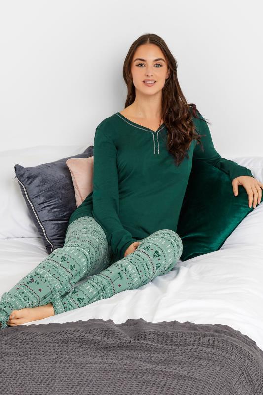 LTS Tall Women's Green Fairisle Christmas Print Pyjama Set | Long Tall Sally 1
