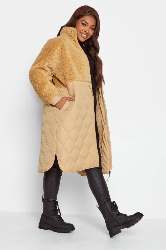  Tallas Grandes YOURS Curve Beige Brown Quilted Teddy Coat
