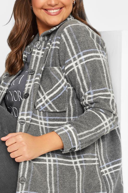YOURS LUXURY Plus Size Grey Check Felted Shacket | Yours Clothing 5